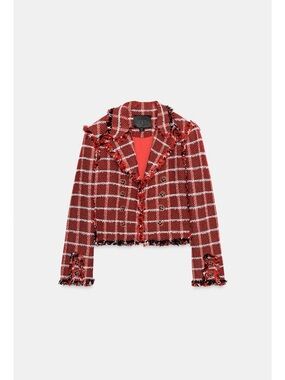Zara Women Tweed Cropped Double-Breasted Jacket